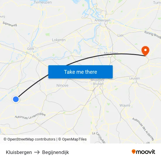 Kluisbergen to Begijnendijk map