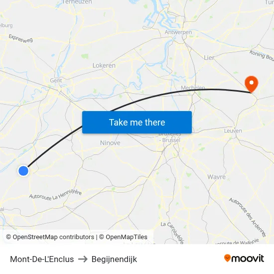 Mont-De-L'Enclus to Begijnendijk map