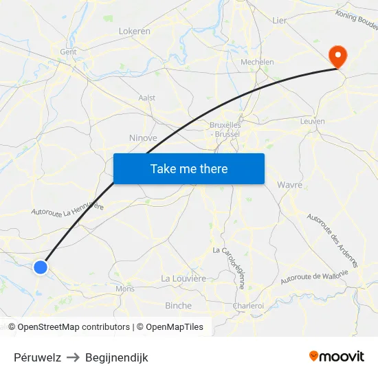 Péruwelz to Begijnendijk map