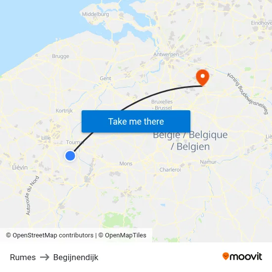 Rumes to Begijnendijk map
