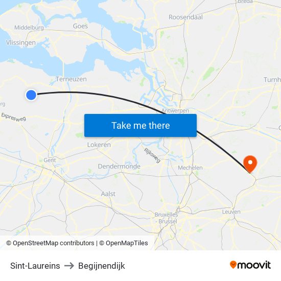 Sint-Laureins to Begijnendijk map