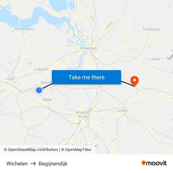 Wichelen to Begijnendijk map
