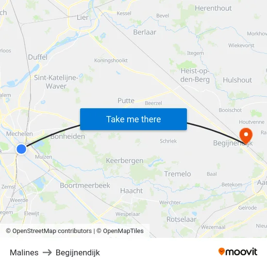 Malines to Begijnendijk map
