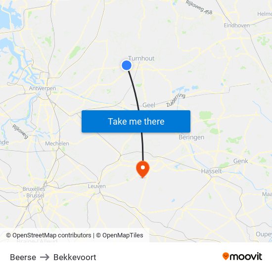 Beerse to Bekkevoort map