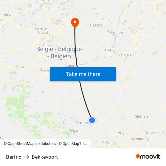 Bertrix to Bekkevoort map