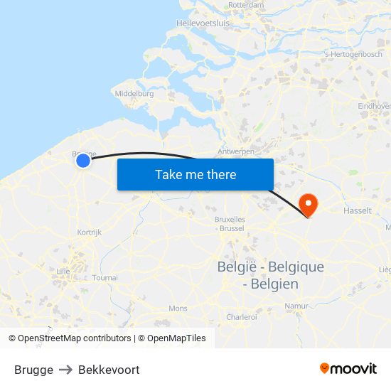 Brugge to Bekkevoort map