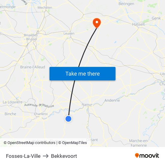 Fosses-La-Ville to Bekkevoort map