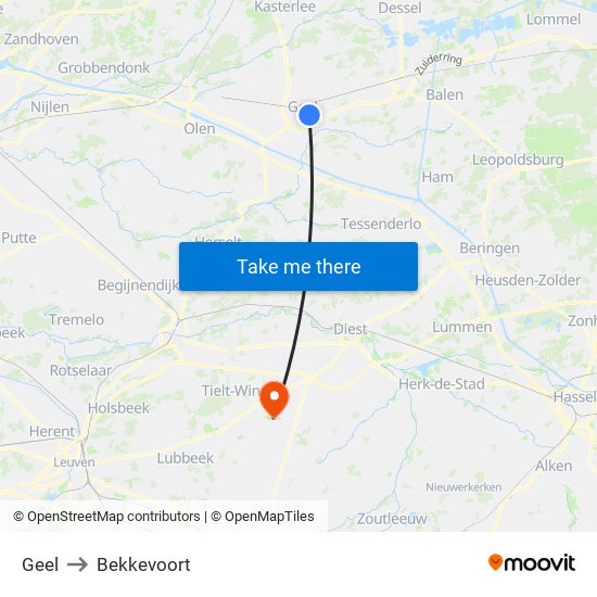 Geel to Bekkevoort map
