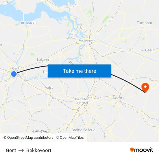 Gent to Bekkevoort map