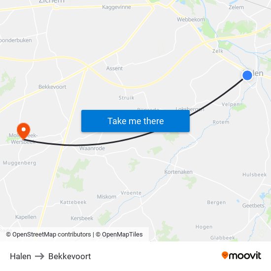 Halen to Bekkevoort map