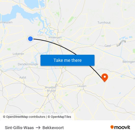 Sint-Gillis-Waas to Bekkevoort map