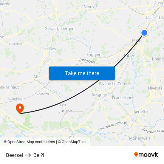 Beersel to Bel?Il map
