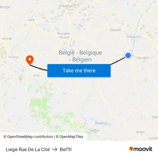 Liege Rue De La Cité to Bel?Il map
