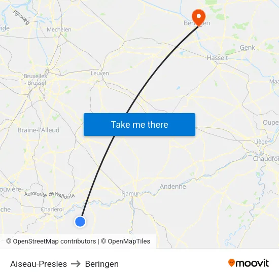 Aiseau-Presles to Beringen map