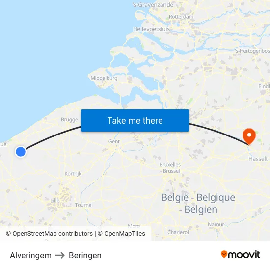 Alveringem to Beringen map