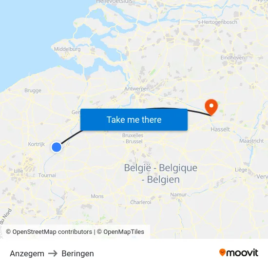 Anzegem to Beringen map