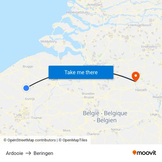 Ardooie to Beringen map