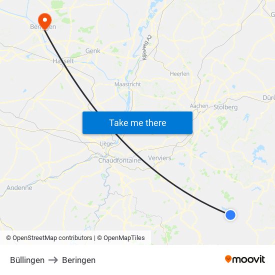 Büllingen to Beringen map