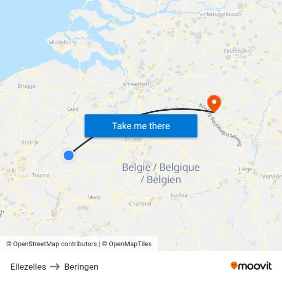 Ellezelles to Beringen map