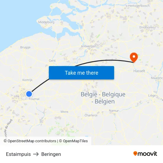 Estaimpuis to Beringen map