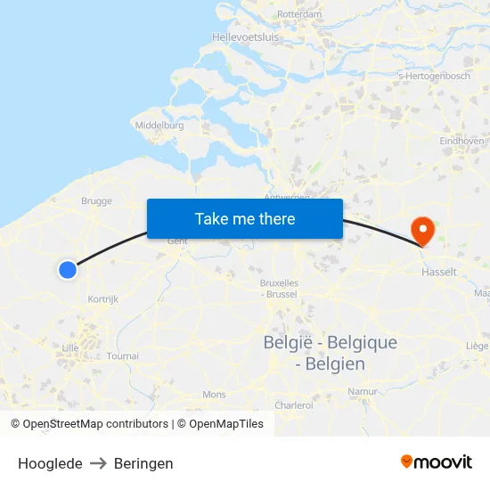 Hooglede to Beringen map
