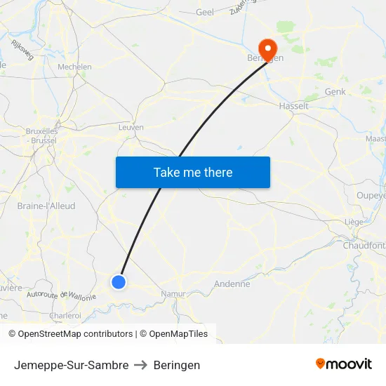 Jemeppe-Sur-Sambre to Beringen map