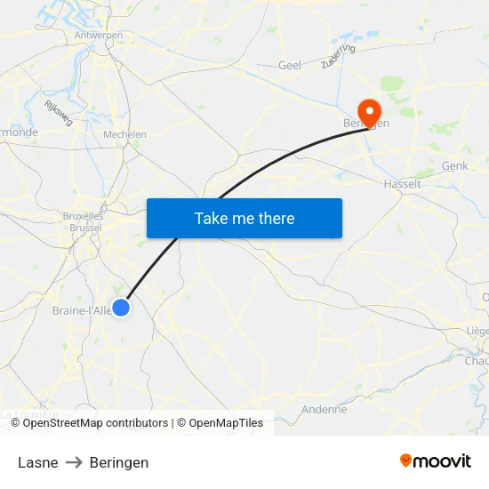 Lasne to Beringen map