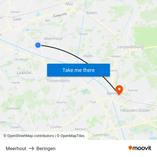 Meerhout to Beringen map