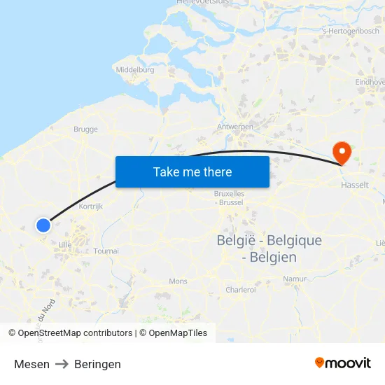 Mesen to Beringen map