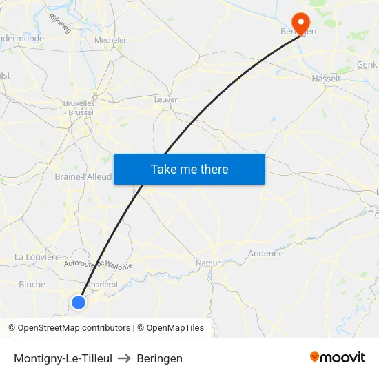 Montigny-Le-Tilleul to Beringen map