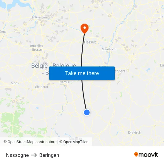 Nassogne to Beringen map