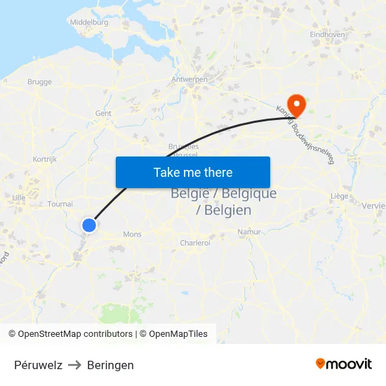 Péruwelz to Beringen map