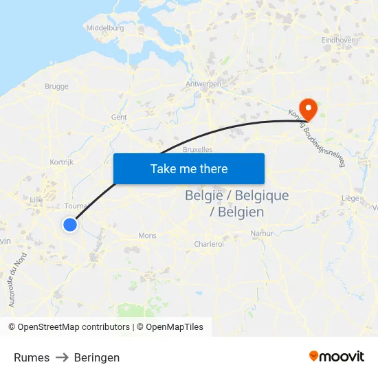 Rumes to Beringen map
