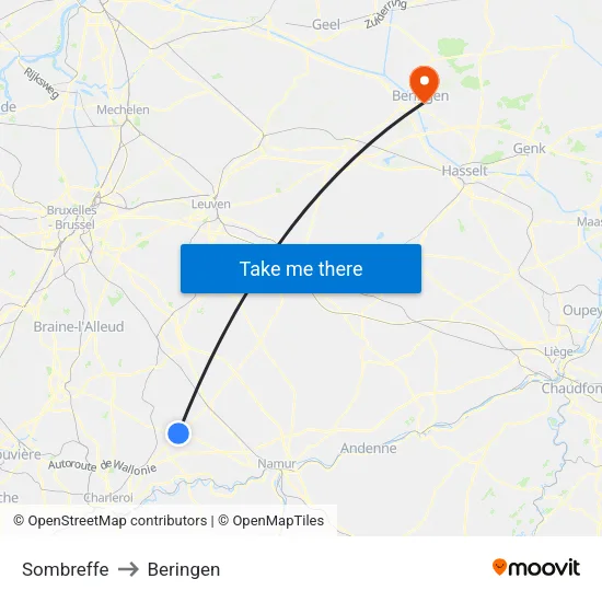 Sombreffe to Beringen map
