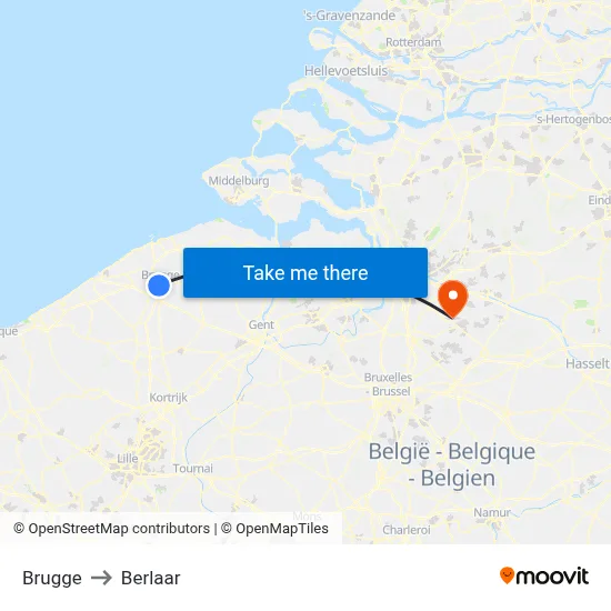 Brugge to Berlaar map