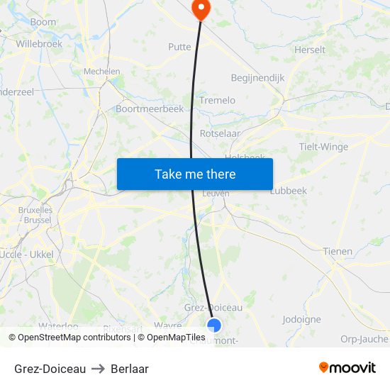 Grez-Doiceau to Berlaar map