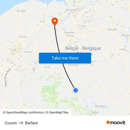 Couvin to Berlare map