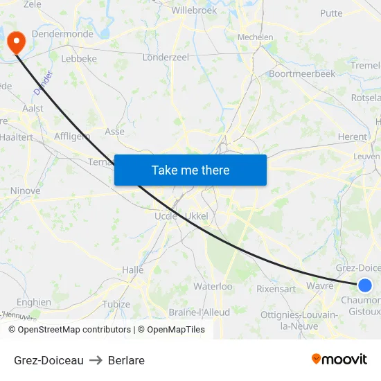 Grez-Doiceau to Berlare map