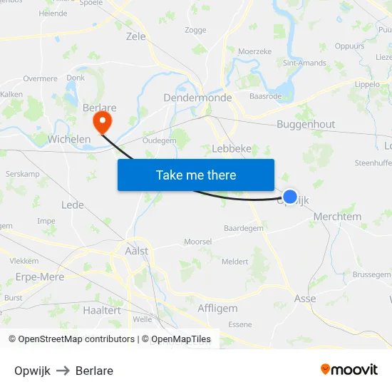 Opwijk to Berlare map