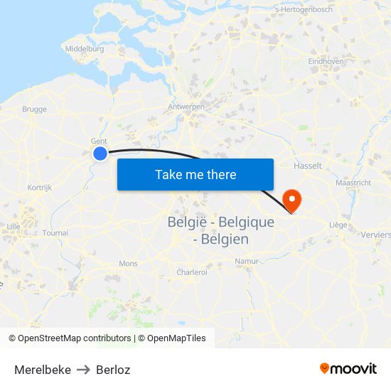Merelbeke to Berloz map