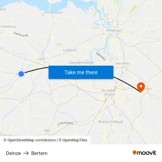 Deinze to Bertem map
