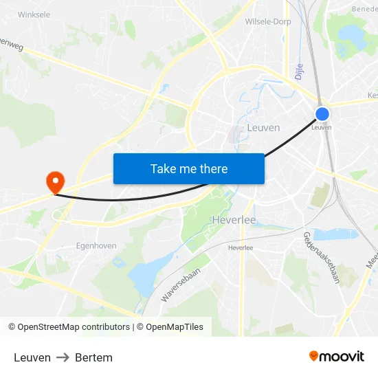 Leuven to Bertem map