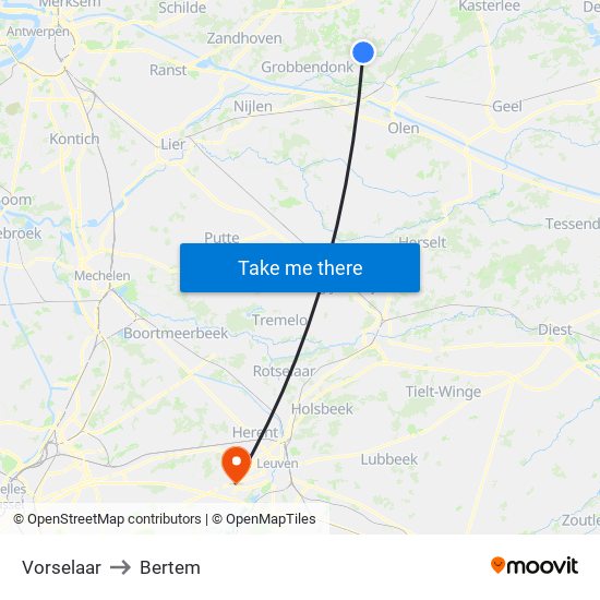 Vorselaar to Bertem map