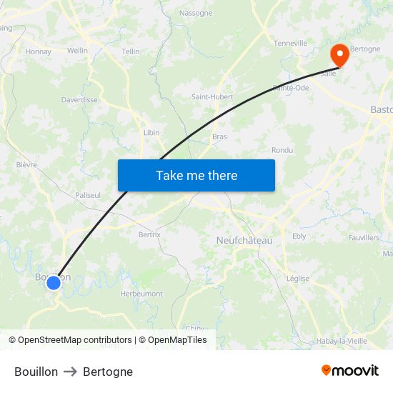 Bouillon to Bertogne map