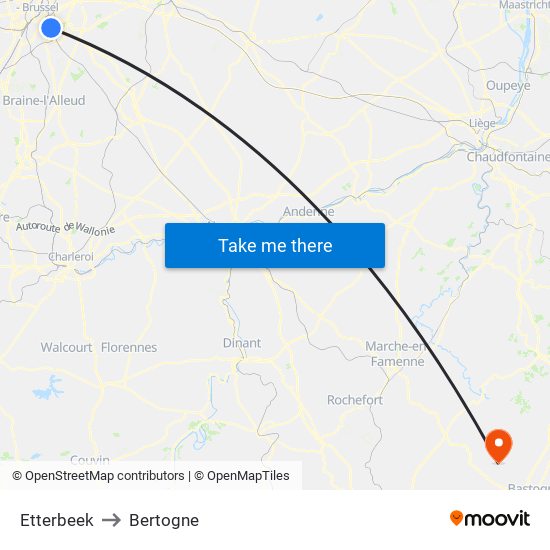 Etterbeek to Bertogne map