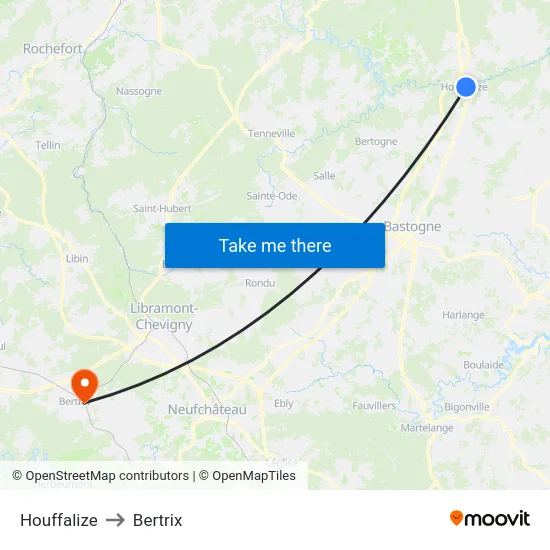 Houffalize to Bertrix map