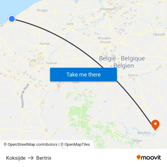 Koksijde to Bertrix map