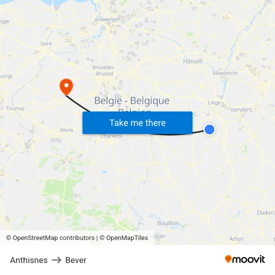 Anthisnes to Bever map