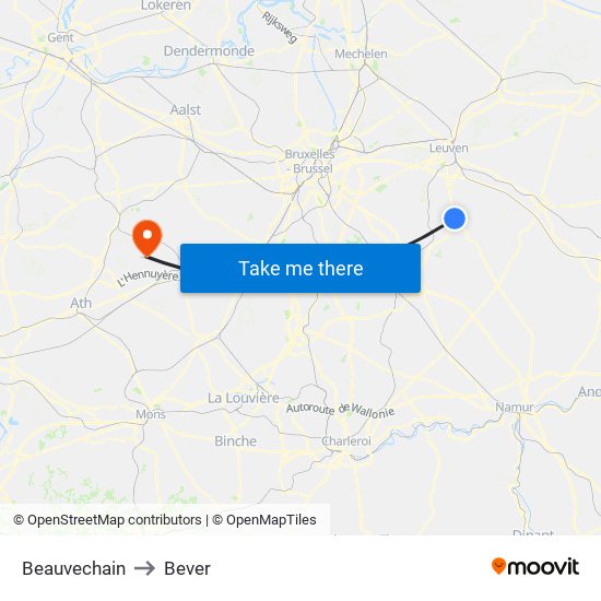 Beauvechain to Bever map