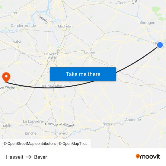 Hasselt to Bever map